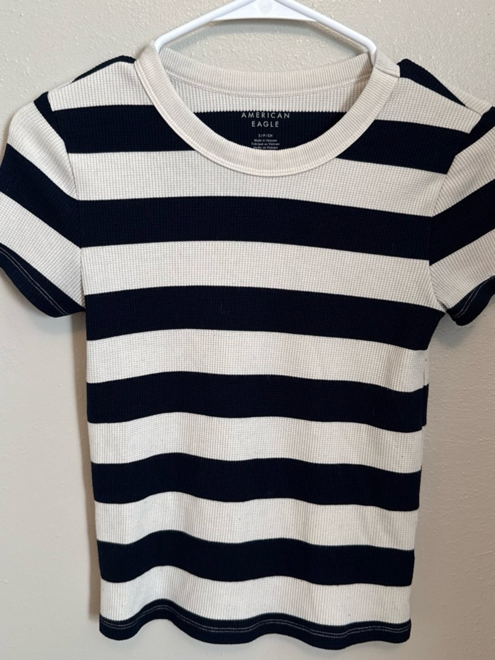 American Eagle Outfitters Navy and White Stripe Short Sleeve Top